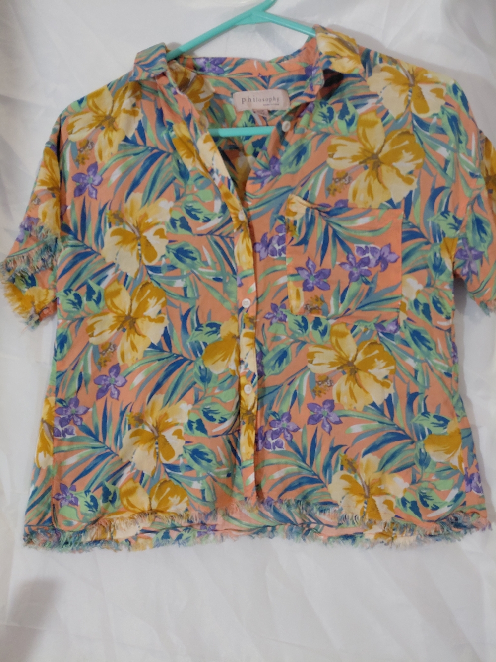 Philosophy Peach Floral Button-Front Short Sleeve Shirt
